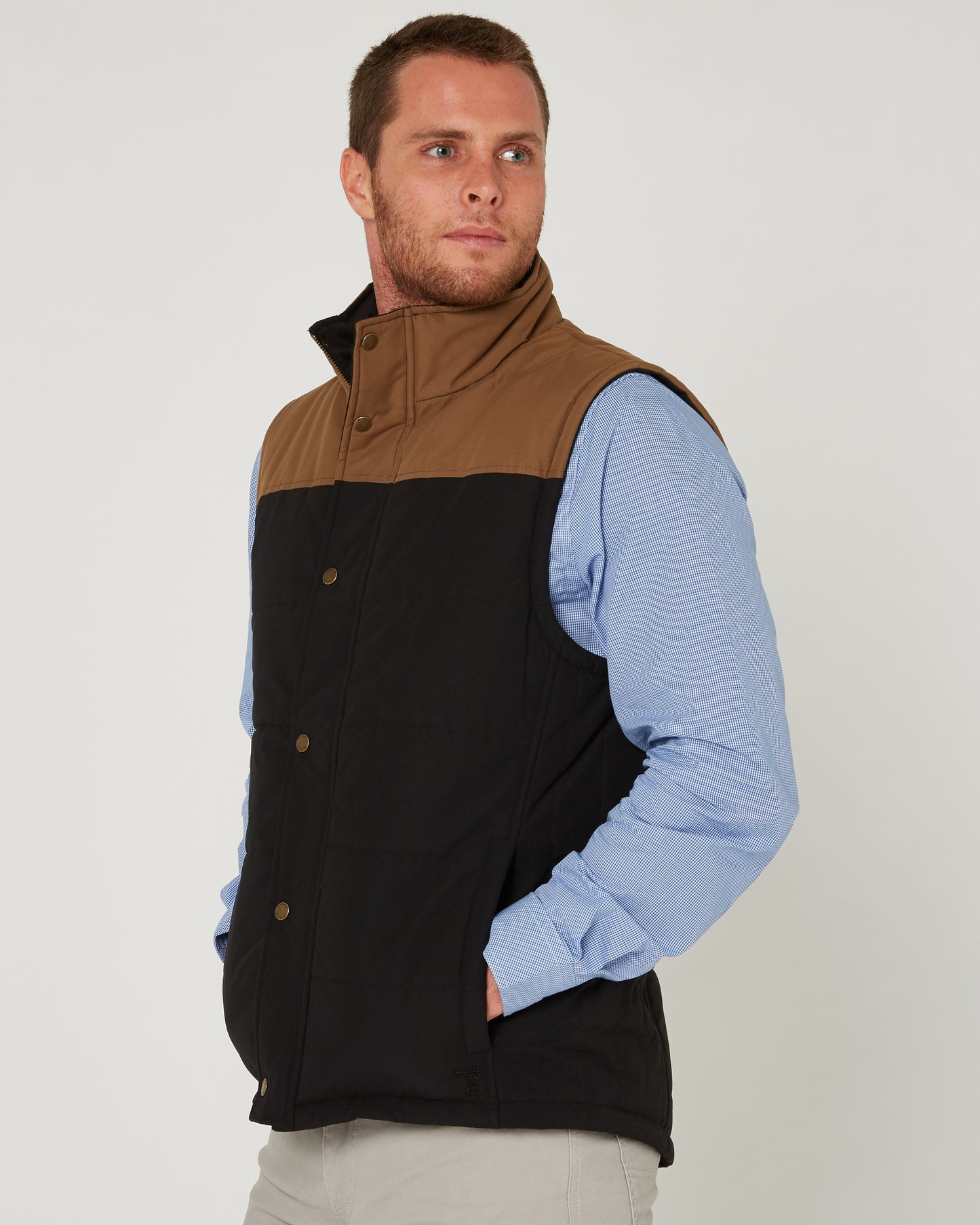 Pilbara - Mens Two-Tone Vest-  Black/Whisky