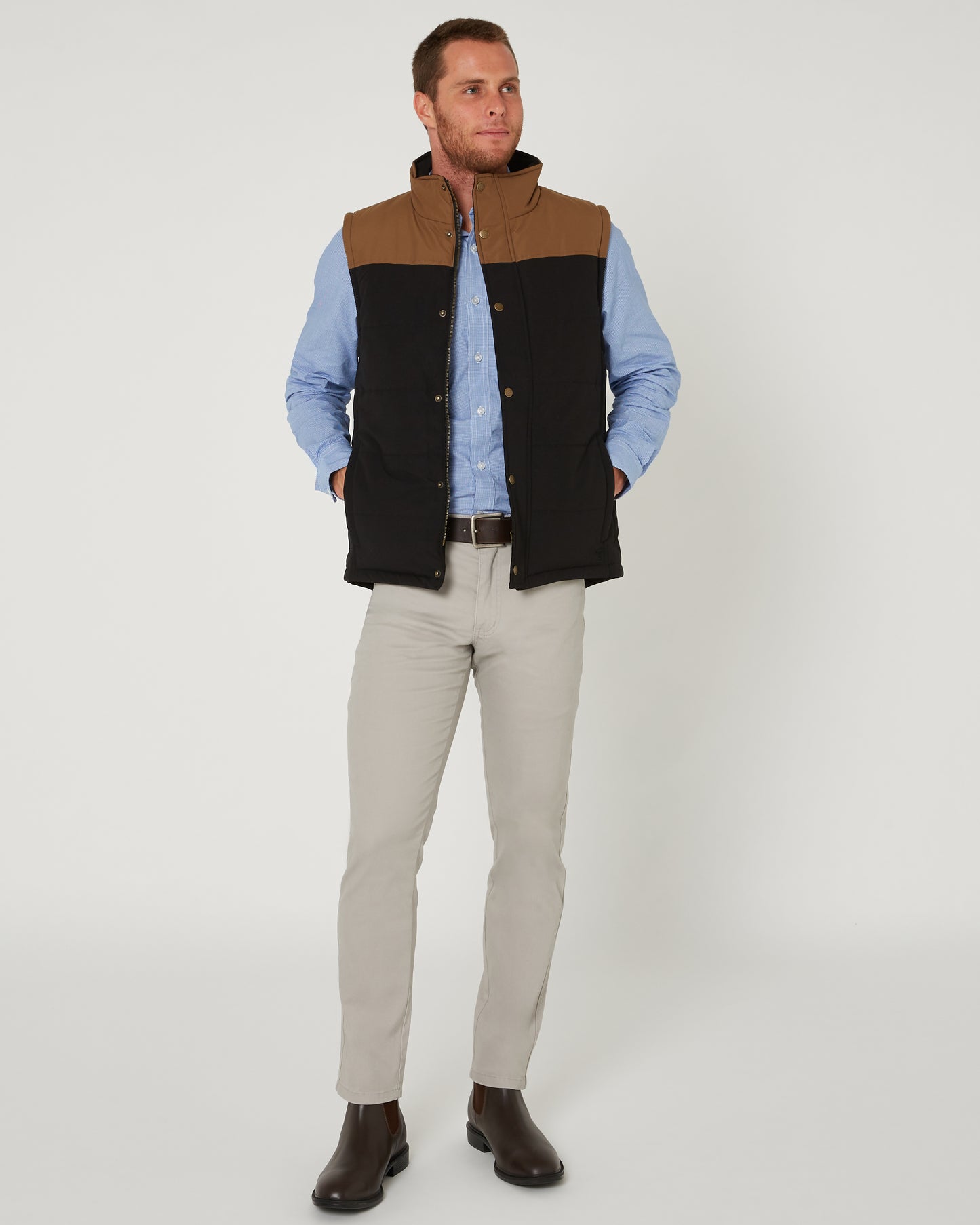 Pilbara - Mens Two-Tone Vest-  Black/Whisky