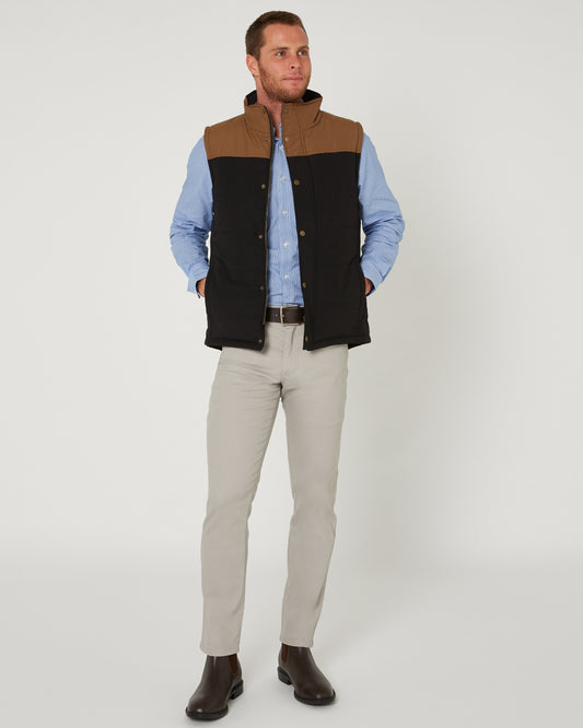 Pilbara - Men's Two-Tone Vest-  Black/Whisky