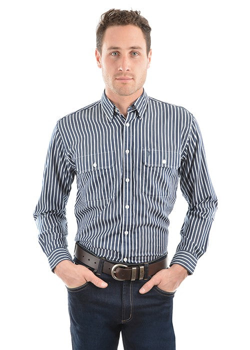 Thomas Cook - Men's Winton Stripe 2 Pocket Long Sleeve Shirt - Dark Navy