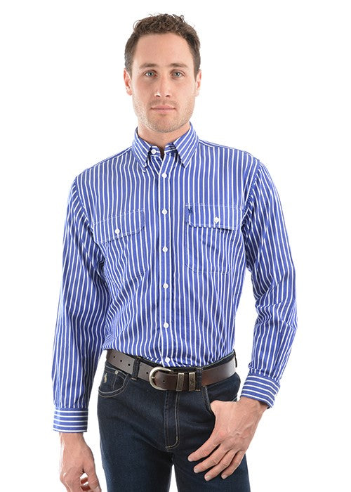 Thomas Cook - Men's Winton Stripe 2 Pocket Long Sleeve Shirt - Royal Blue