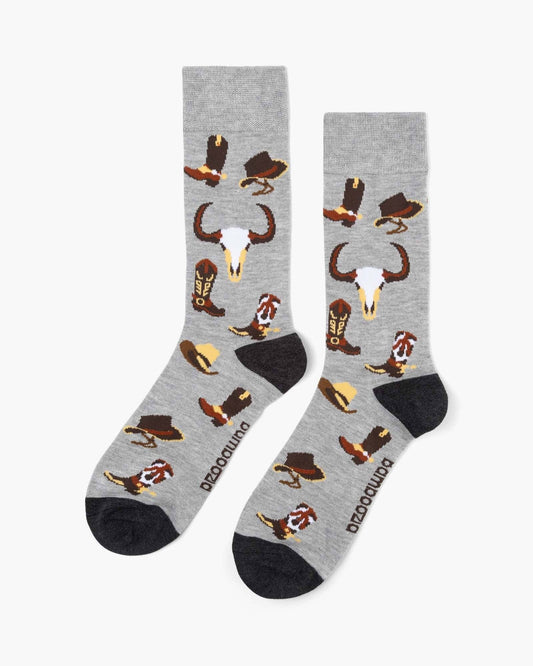 Bamboozld - Mens Cowboy Boots & Spurs Bamboo Sock - Grey
