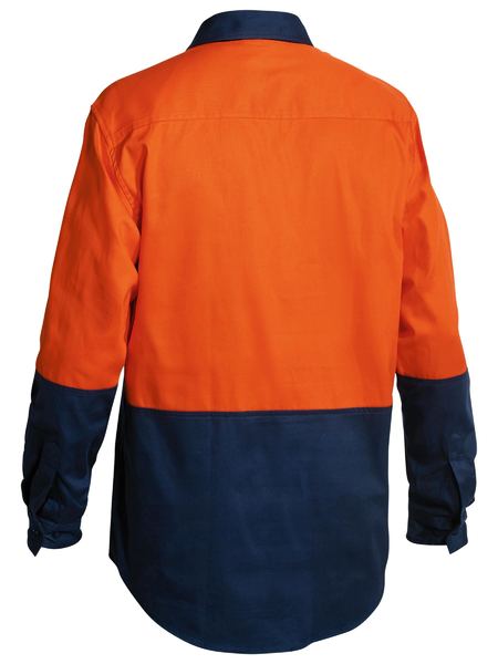 Bisley - Hi Vis Closed Front Drill Shirt - Orange/Navy