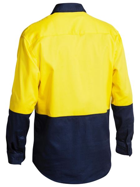 Bisley - Hi Vis Closed Front Drill Shirt - Yellow/Navy