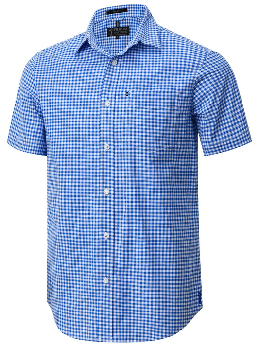 Pilbara -  Mens Short Sleeve Gingham Shirt - Blue/White Check