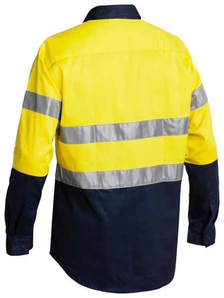 Bisley - Taped Hi Vis Closed Front Drill Shirt- Yellow/Navy