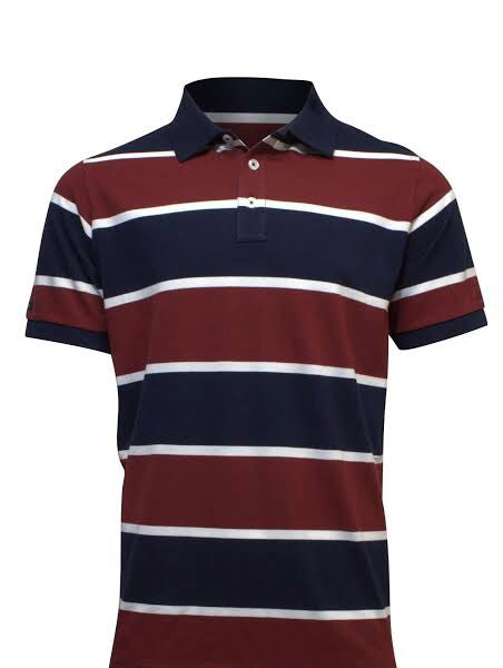 Pilbara - Mens Yarn Dyed Stripe Polo - Ochre/French Navy/White