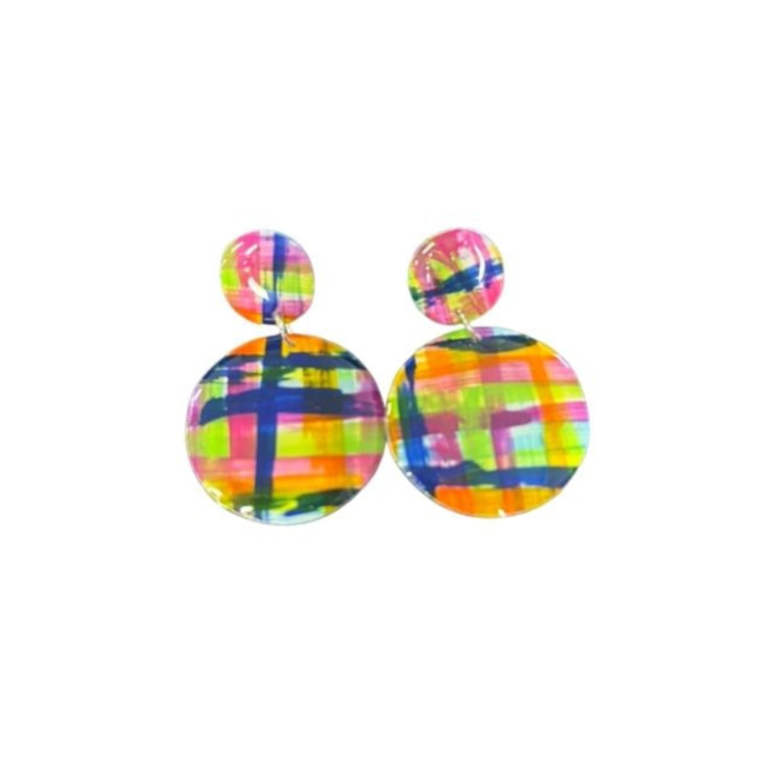Rhianna's Earrings - Resin Checkered Dangle - Multi