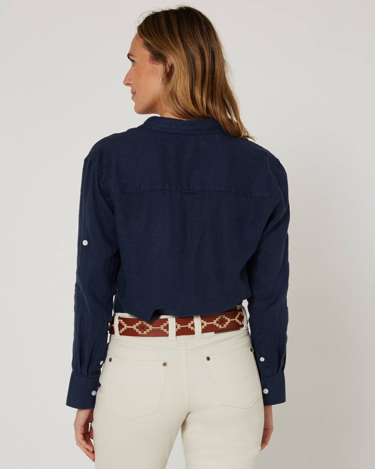 Pilbara-  Womens Florence Classic Linen Long Sleeve Shirt - Navy