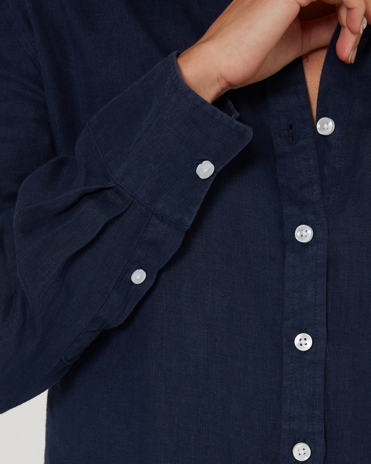 Pilbara-  Womens Florence Classic Linen Long Sleeve Shirt - Navy