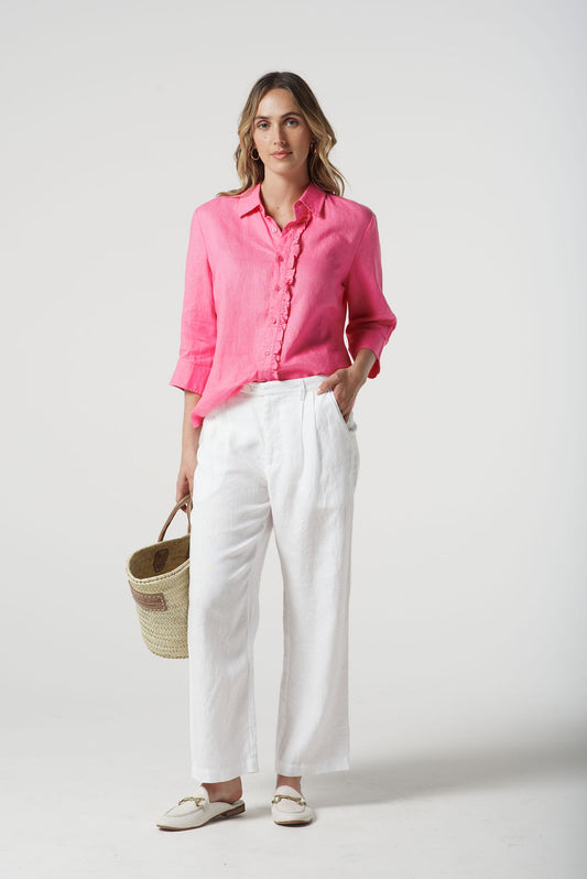 Goondiwindi Cotton - 3/4 Sleeve Frill Shirt - Pink Cosmos