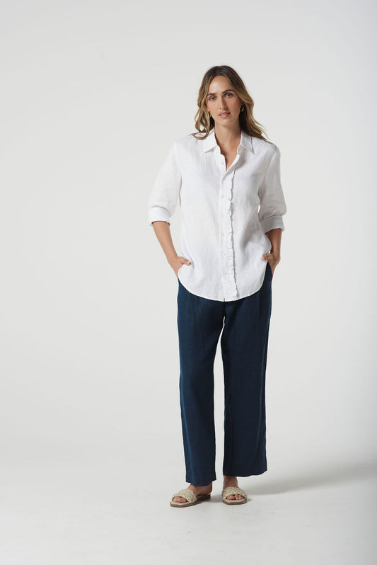 Goondiwindi Cotton - 3/4 Frill Shirt - 100% Linen - Optical White