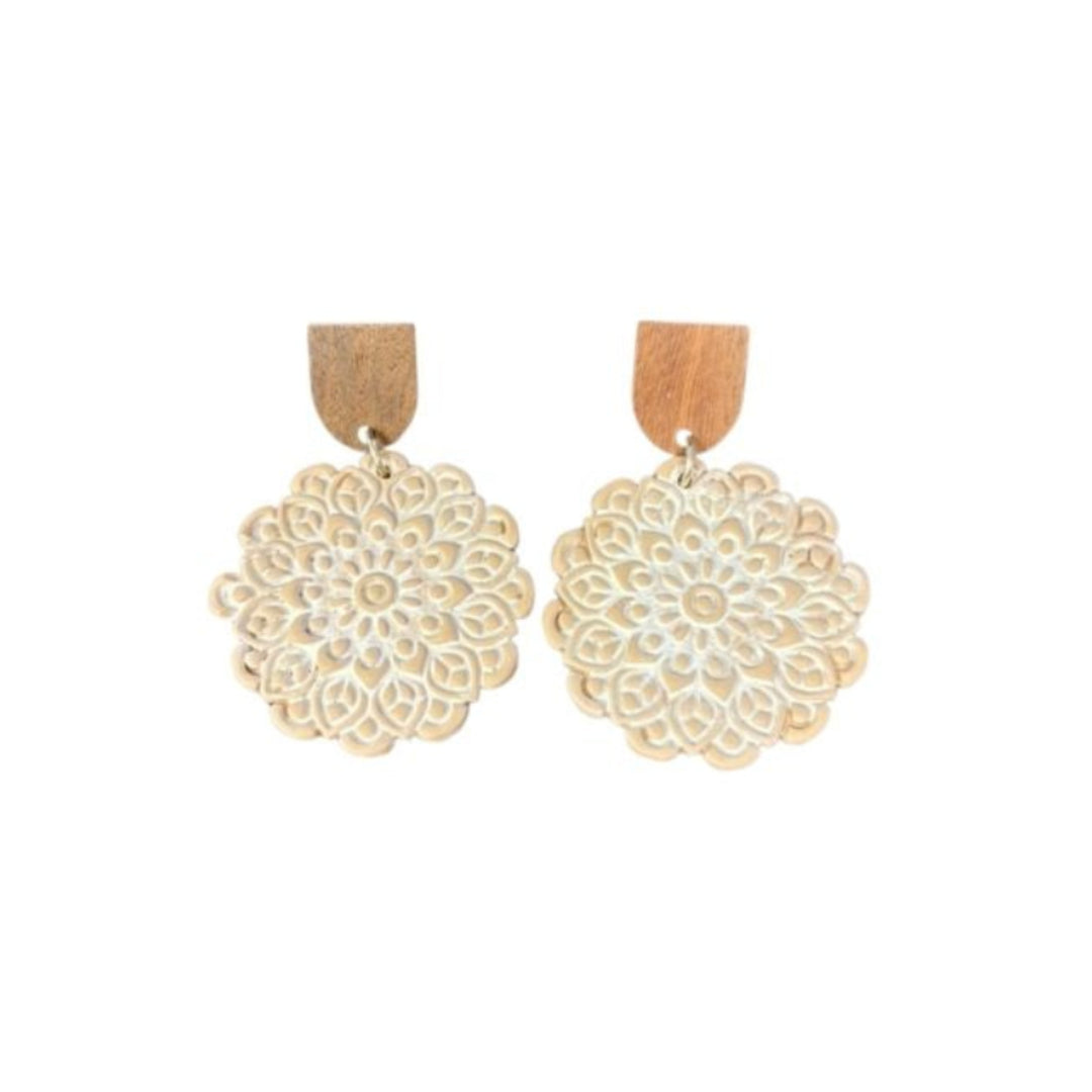 Rhianna's Earrings - Clay Flower Dangle - Natural/Wood