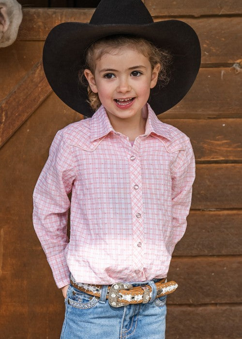 Pure Western - Girls Olivia Check Westen Long Sleeve Shirt - Pink