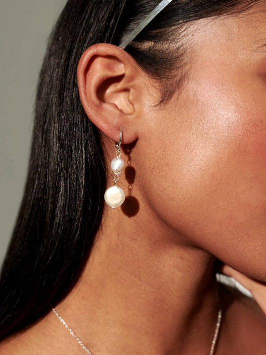 Angels Whisper Accessories - Aura Pearl Silver Plated Earrings