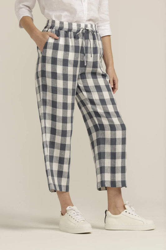 Goondiwindi Cotton - Linen Cropped Pant - Navy/White