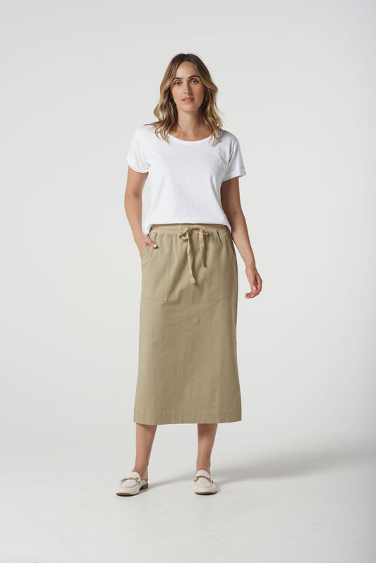 Goondiwindi Cotton - Long Rib Waist Casual Skirt - Beige