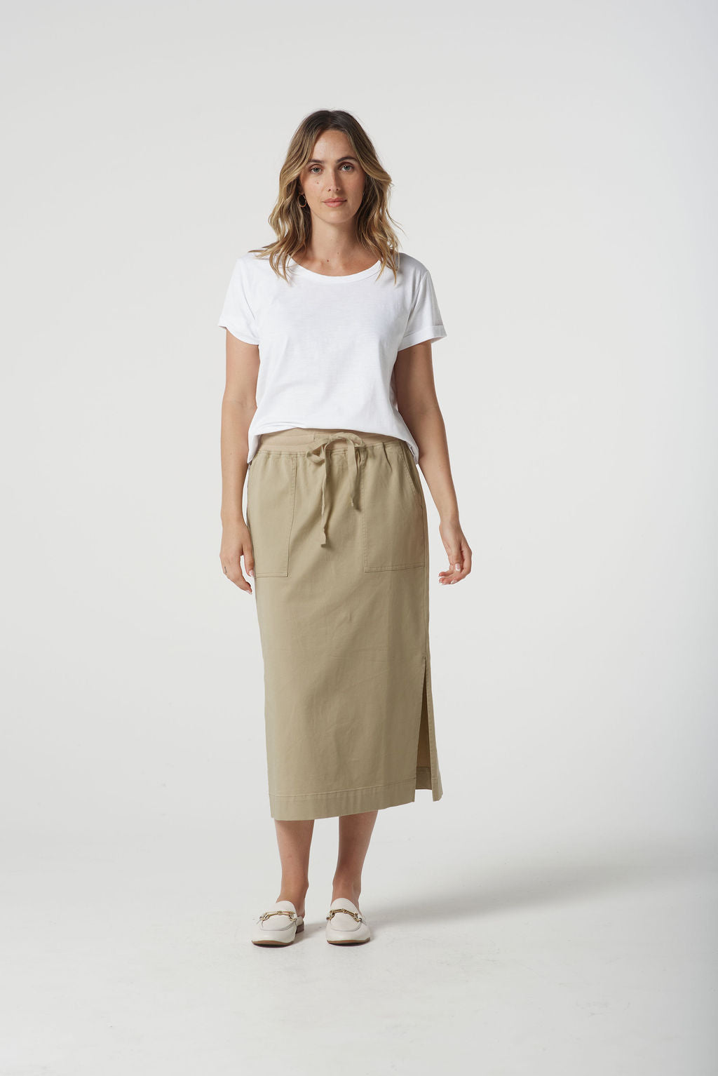 Goondiwindi Cotton - Long Rib Waist Casual Skirt - Beige