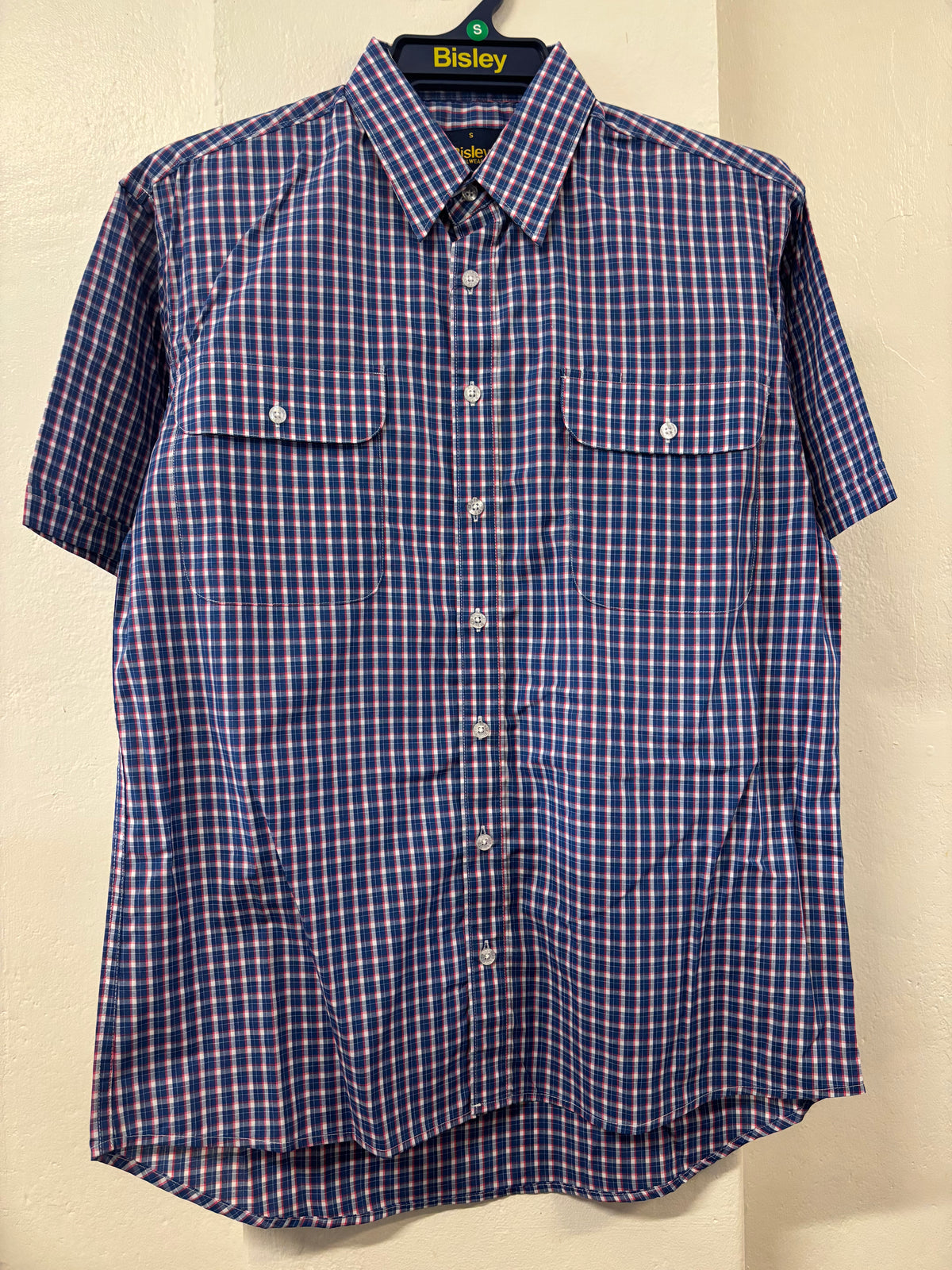 Bisley - Casual Short Sleeve Shirt - Small Blue/White/Red Check