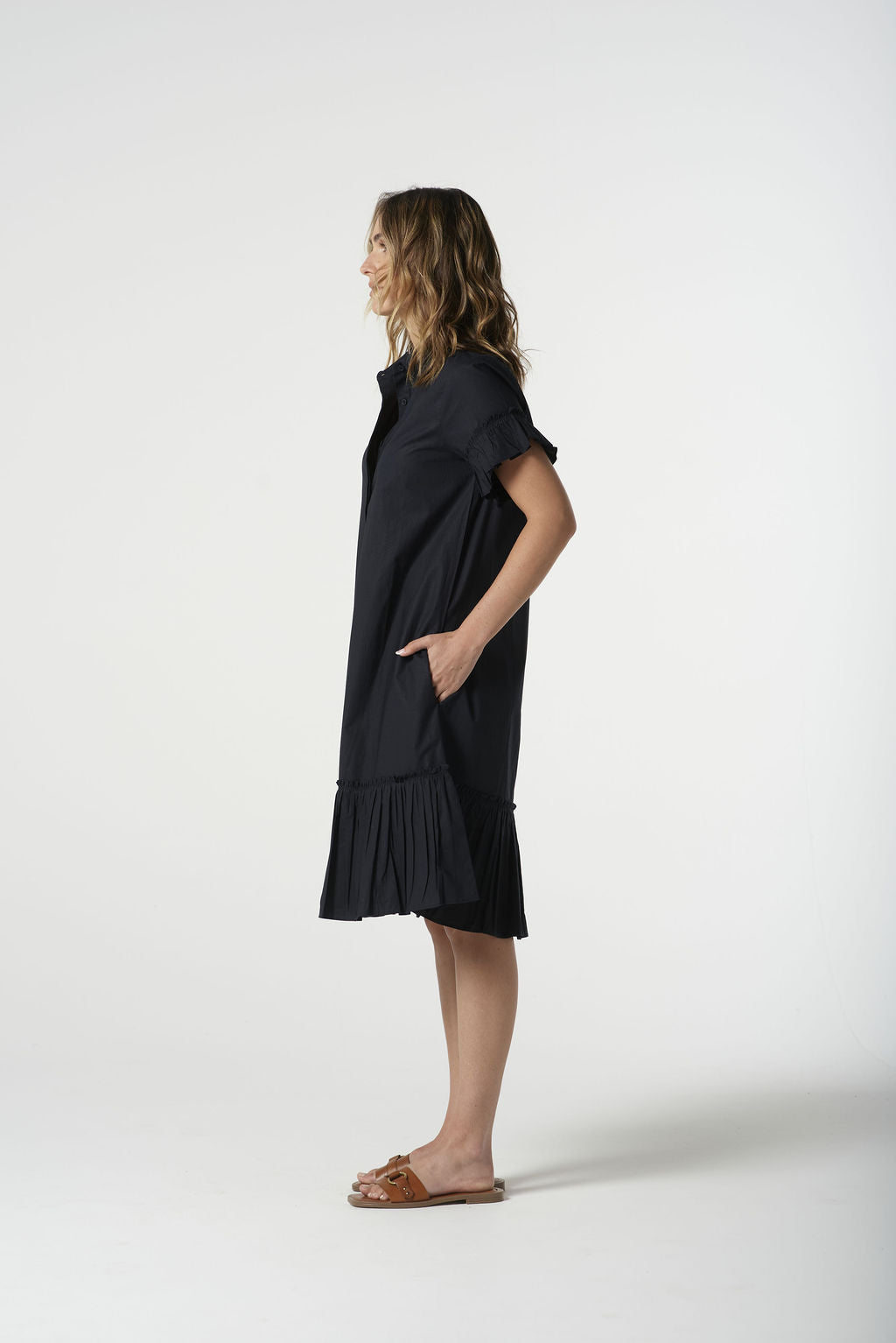 Goondiwindi Cotton - Ruffle Midi Dress - Dark Navy
