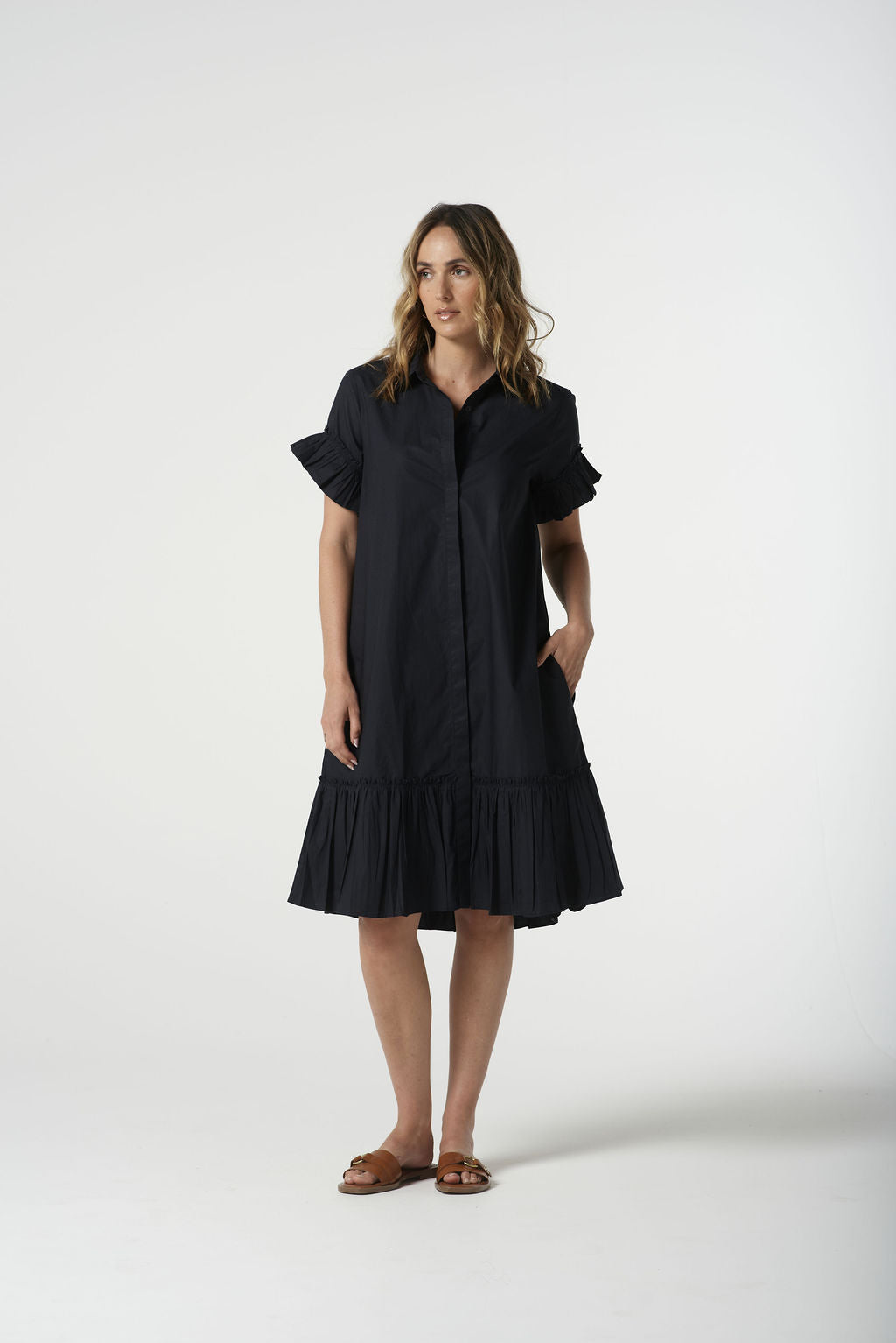 Goondiwindi Cotton - Ruffle Midi Dress - Dark Navy