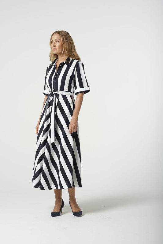 Goondiwindi Cotton - Bias Cut Thick Stripe Dress - Navy Stripe