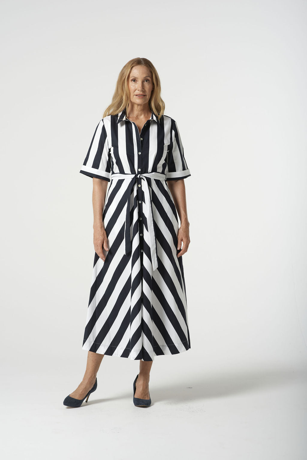Goondiwindi Cotton - Bias Cut Thick Stripe Dress - Navy Stripe