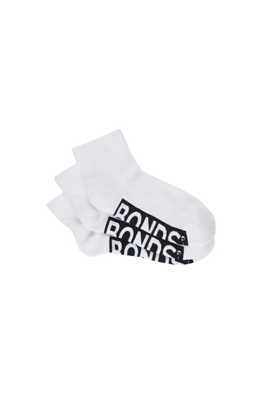 Bonds - Mens Logo Quarter Crew Socks 3 Pack - White