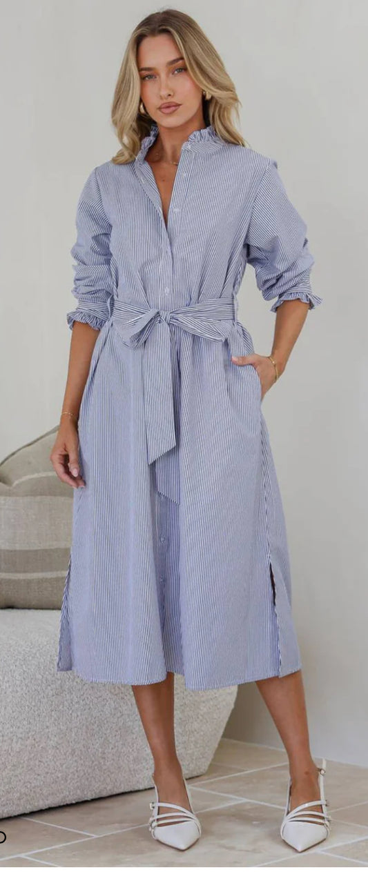 White Poetry - Stripe Shirt Dress - Blue/ White