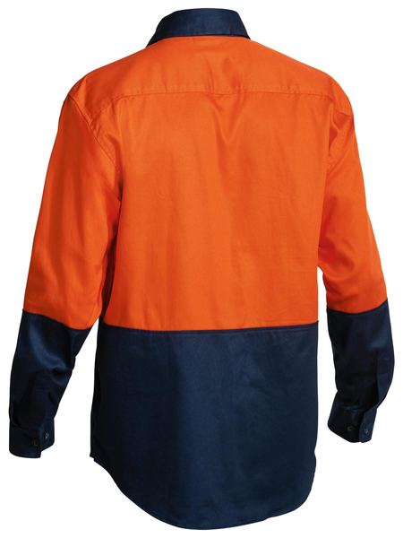 Bisley - Mens Long Sleeve Hi Vis Drill Shirt - Orange Navy