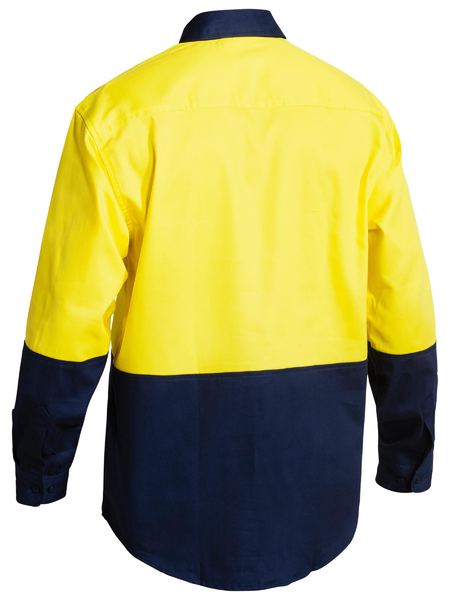 Bisley - Hi Vis Drill Shirt Open Front - Yellow/Navy