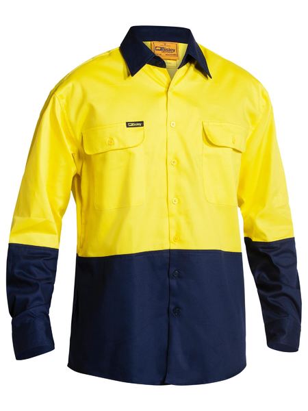 Bisley - Hi Vis Drill Shirt Open Front - Yellow/Navy