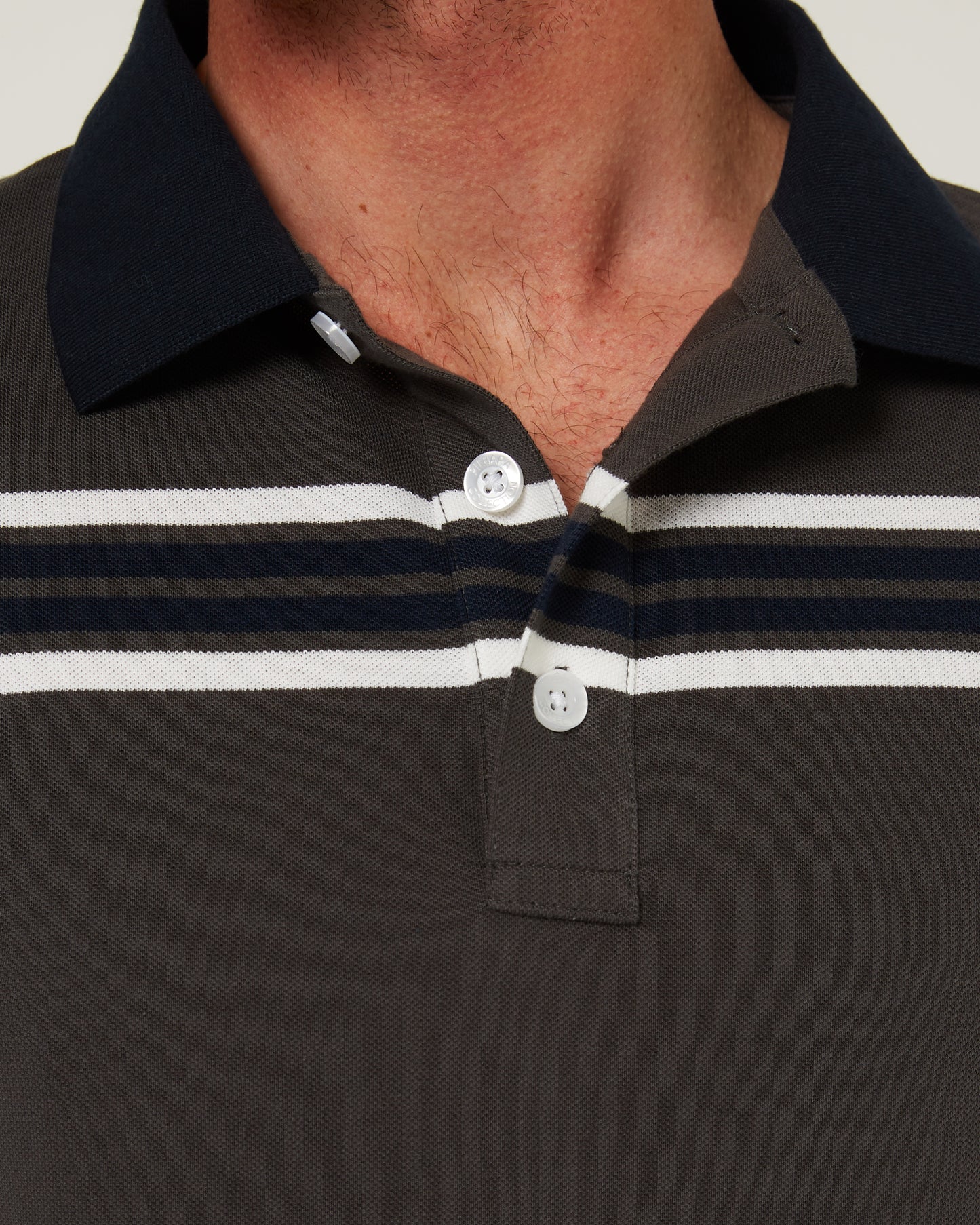 Pilbara - Mens Yarn Dyed Stripe Polo - Charcoal/White/Navy