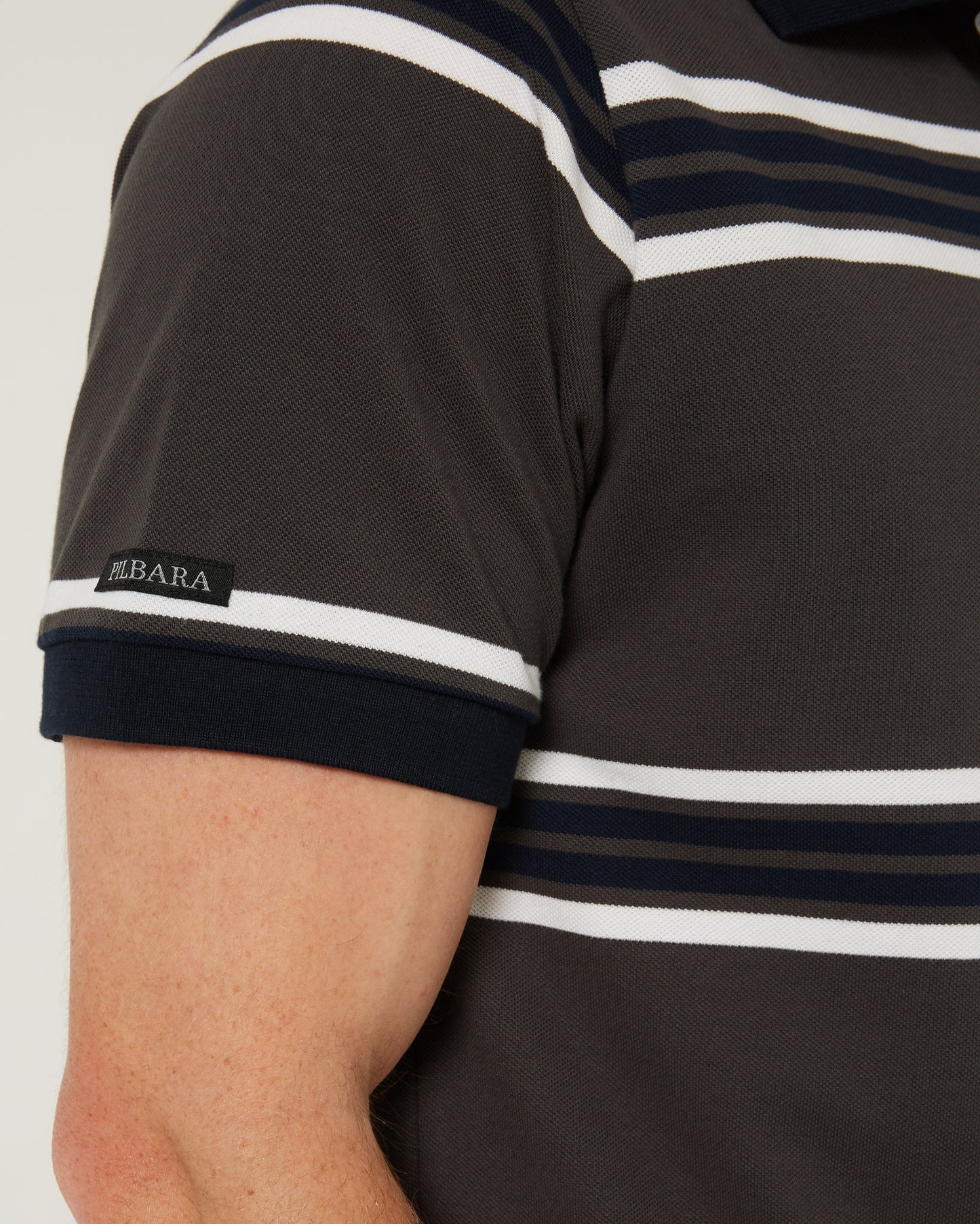 Pilbara - Mens Yarn Dyed Stripe Polo - Charcoal/White/Navy