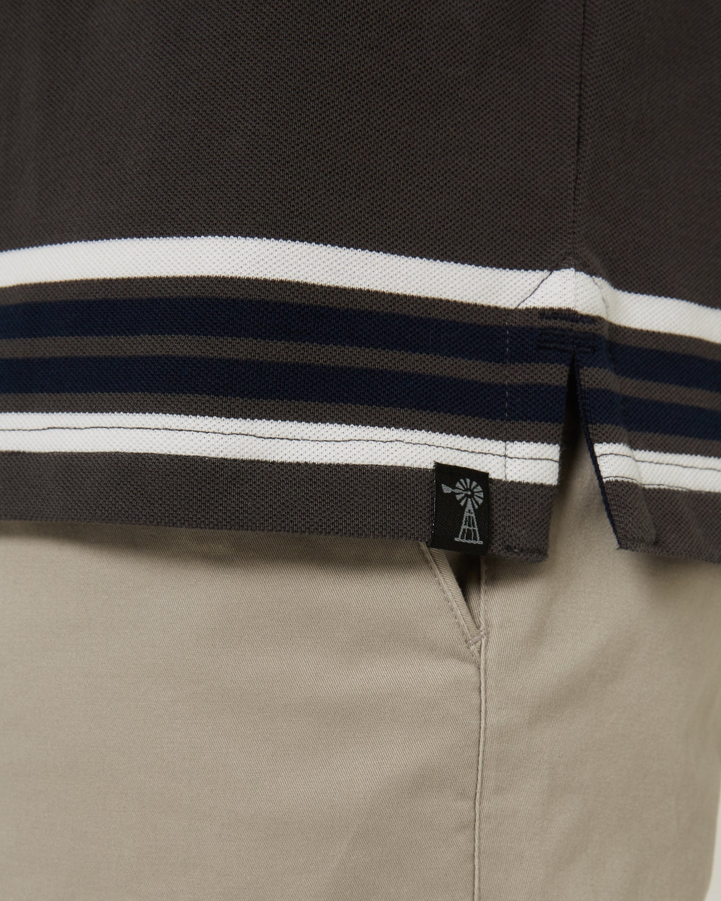 Pilbara - Mens Yarn Dyed Stripe Polo - Charcoal/White/Navy