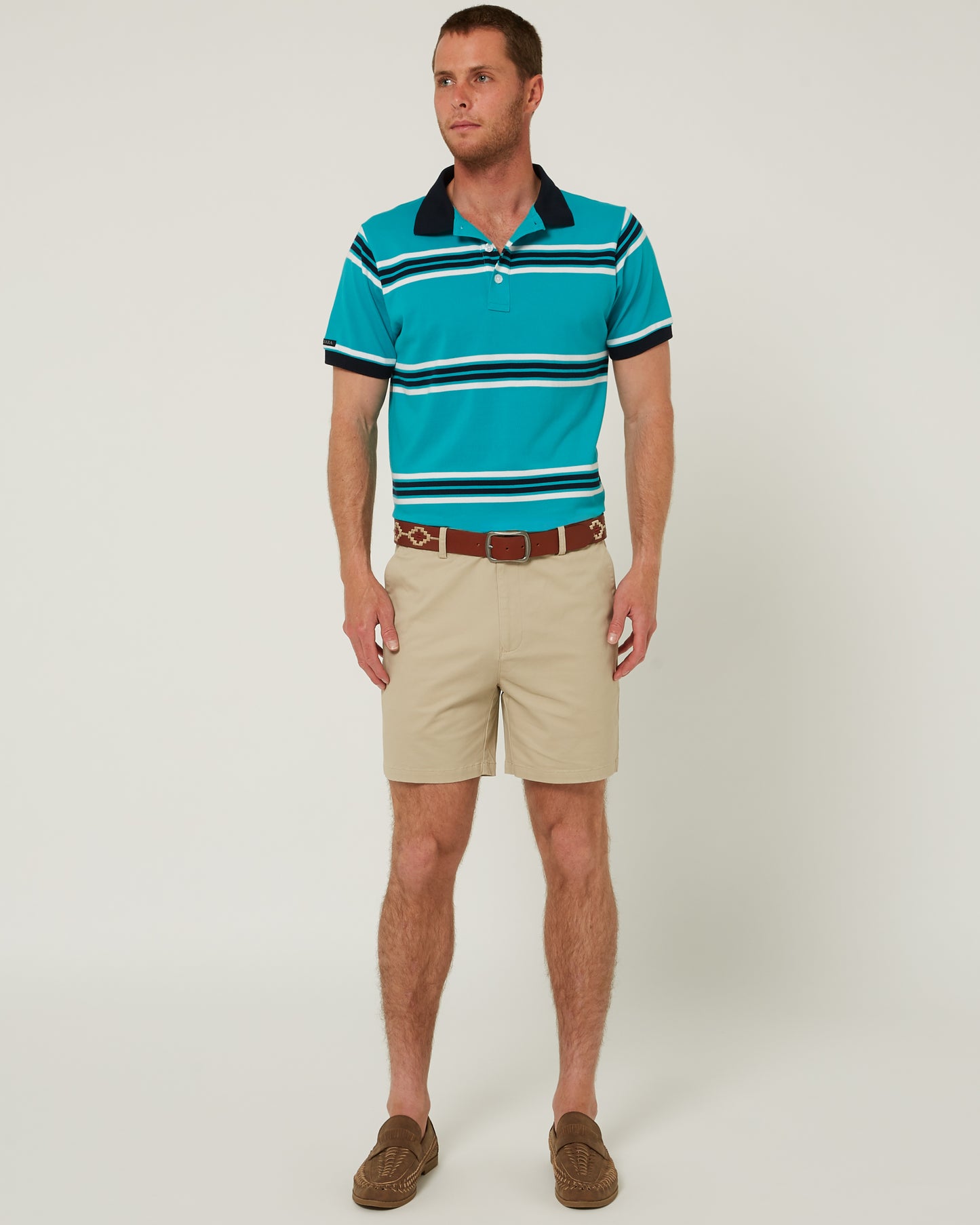 Pilbara - Mens Yarn Dyed Stripe Polo - Caribbean/White/Navy