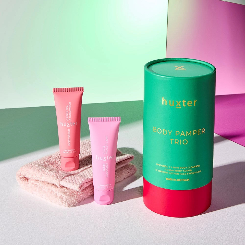Huxter - Body Pamper Trio - Emerald Green with Bright Pink