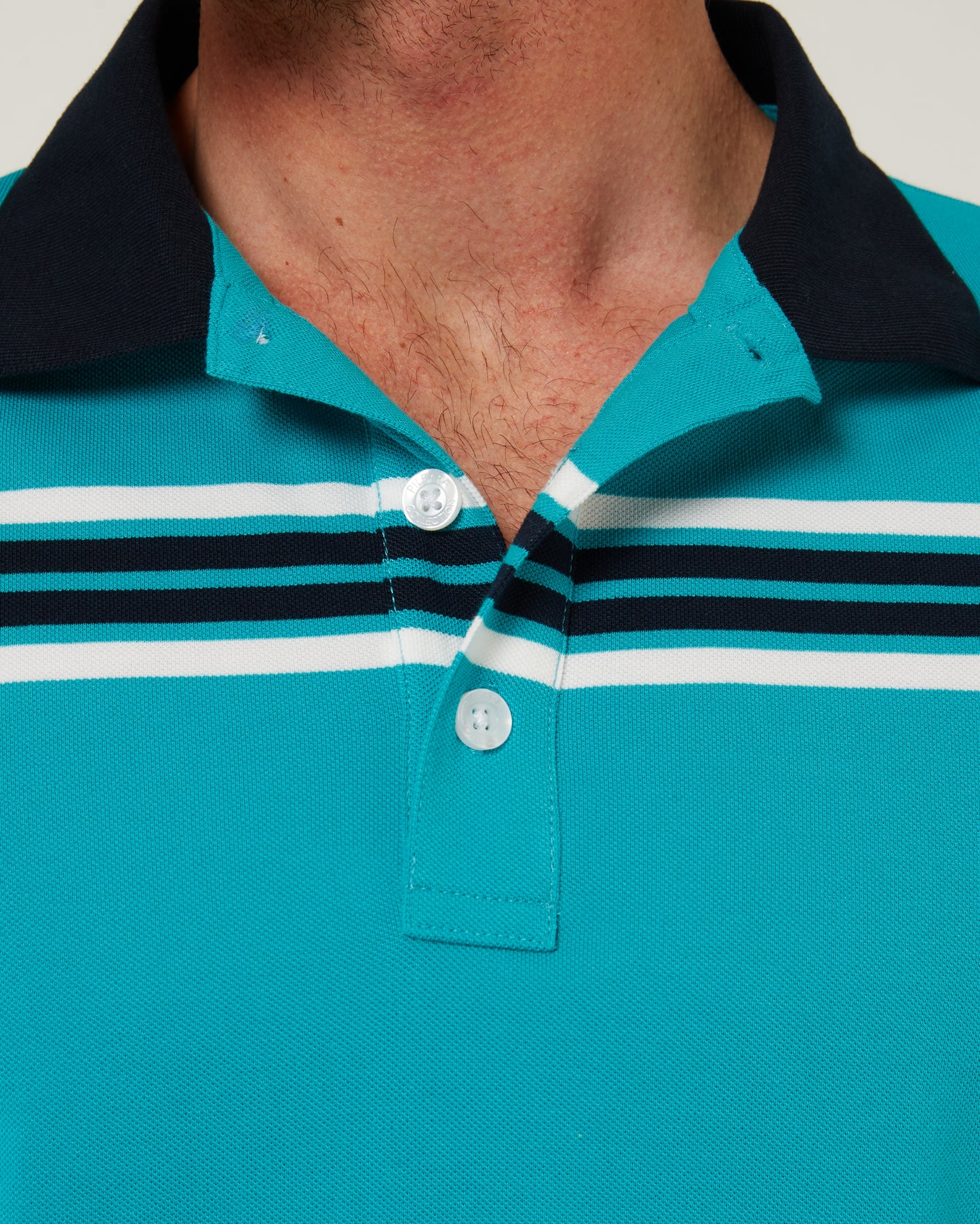 Pilbara - Mens Yarn Dyed Stripe Polo - Caribbean/White/Navy