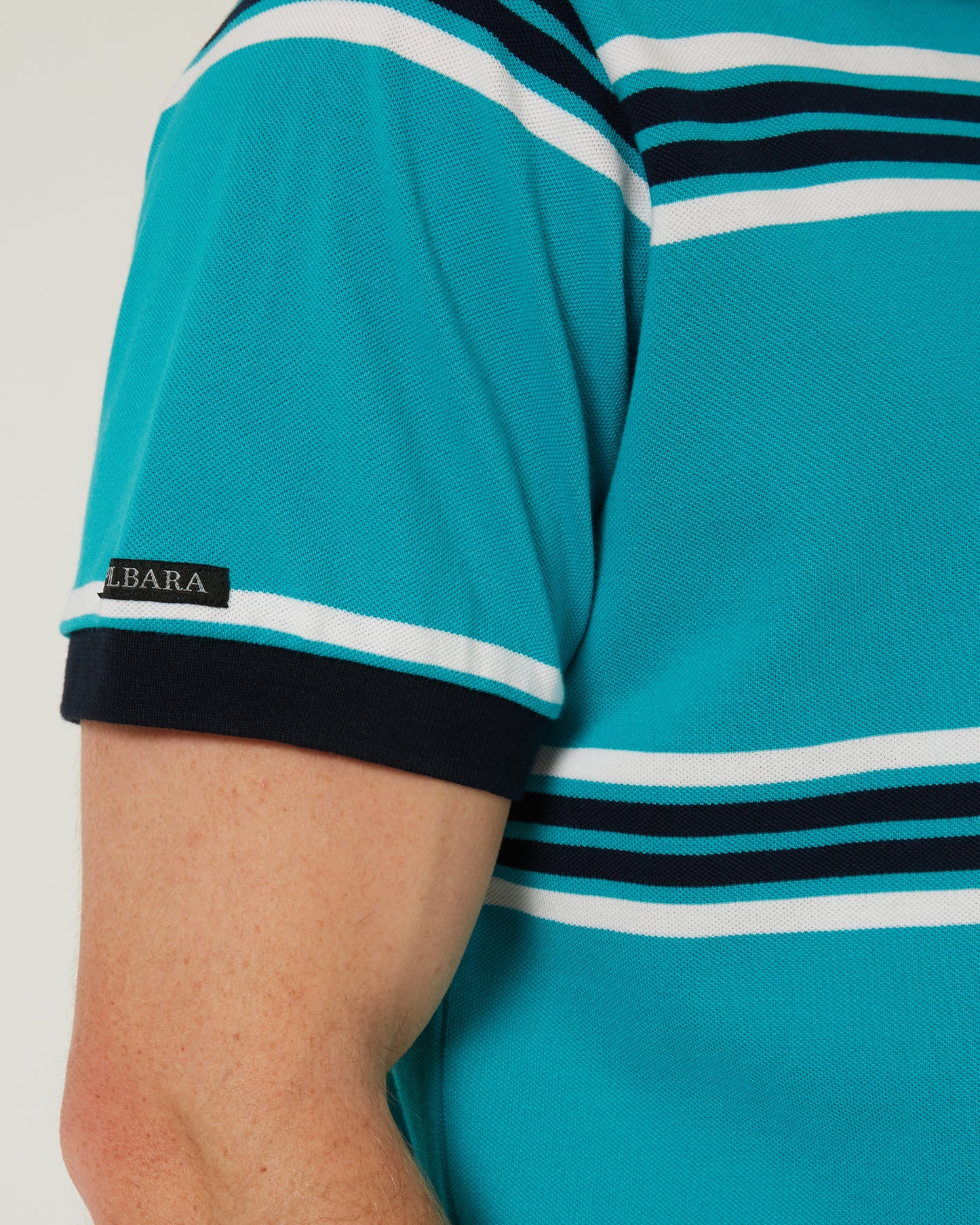Pilbara - Mens Yarn Dyed Stripe Polo - Caribbean/White/Navy