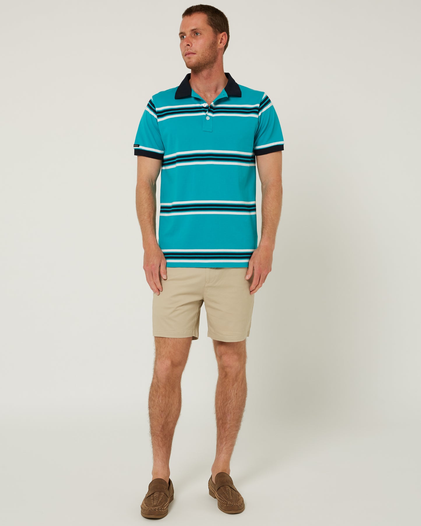 Pilbara - Mens Yarn Dyed Stripe Polo - Caribbean/White/Navy