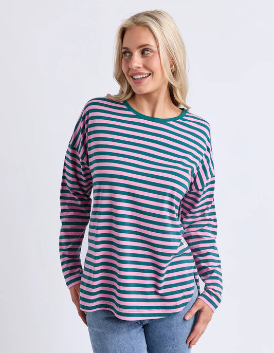 COMING SOON - Elm Lifestyle - Lauren L/S Tee - Teal/Quartz Pink Stripe