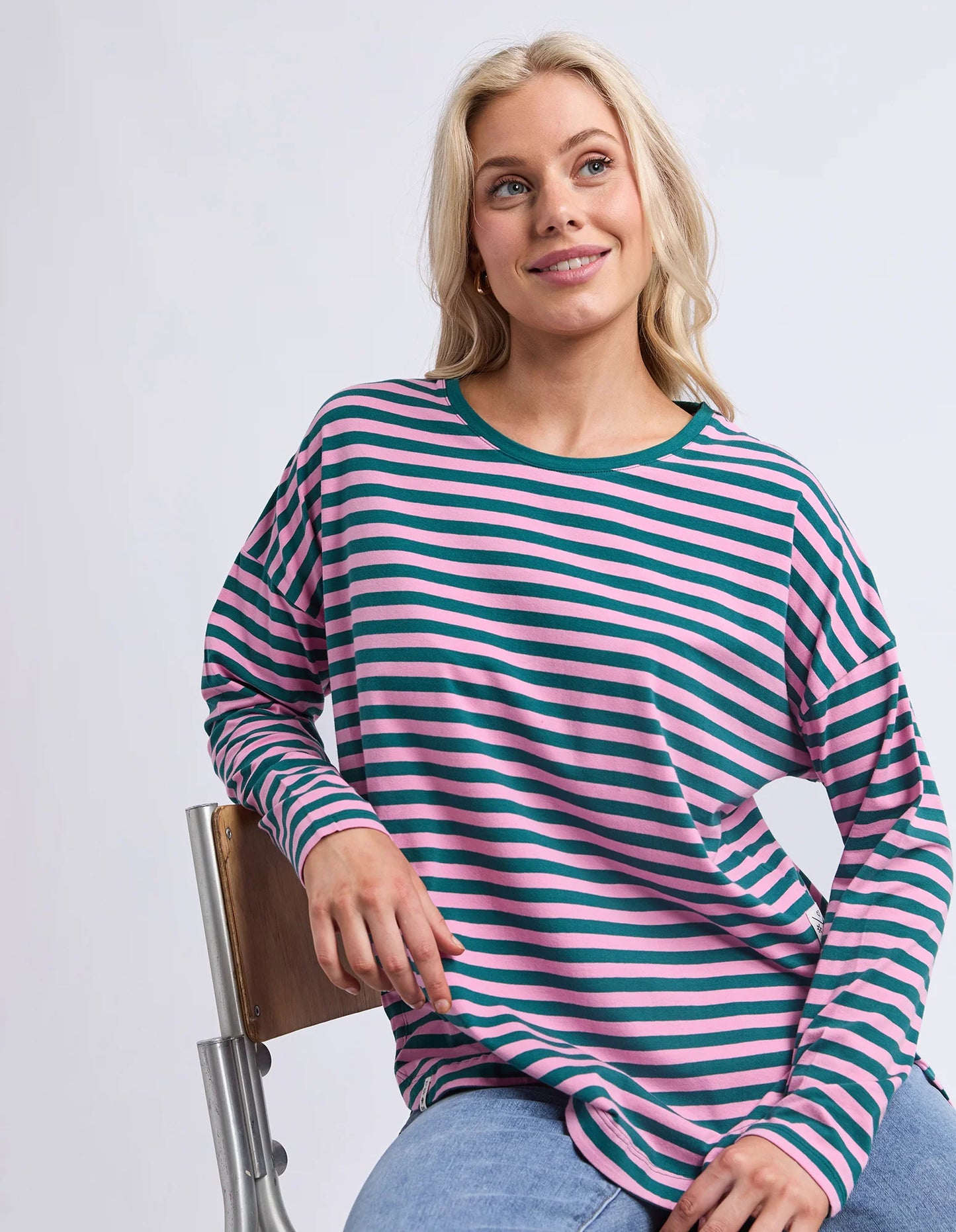 COMING SOON - Elm Lifestyle - Lauren L/S Tee - Teal/Quartz Pink Stripe