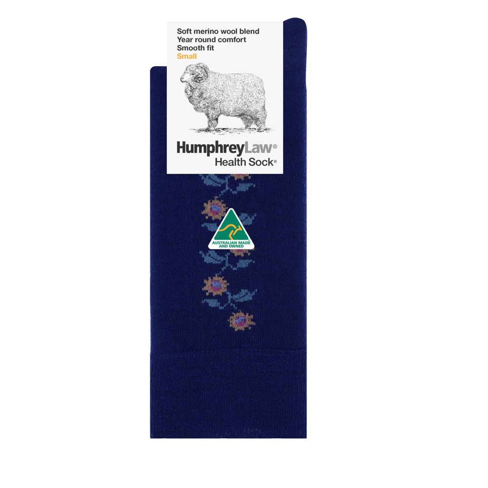 Humphrey Law - 60% Fine Merino Wool Patterned Health Sock - Navy Sunflower