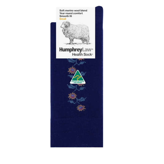 Humphrey Law - 60% Fine Merino Wool Patterned Health Sock - Navy Sunflower