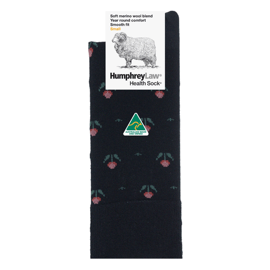Humphrey Law - 60% Fine Merino Wool Patterned Health Sock - Black Tulip