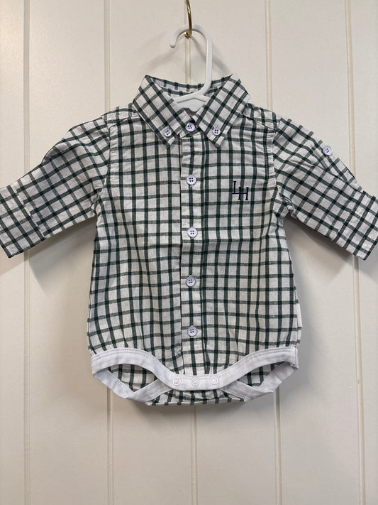 Love Henry - Baby Boys Oxford Shirt Romper - Green Check