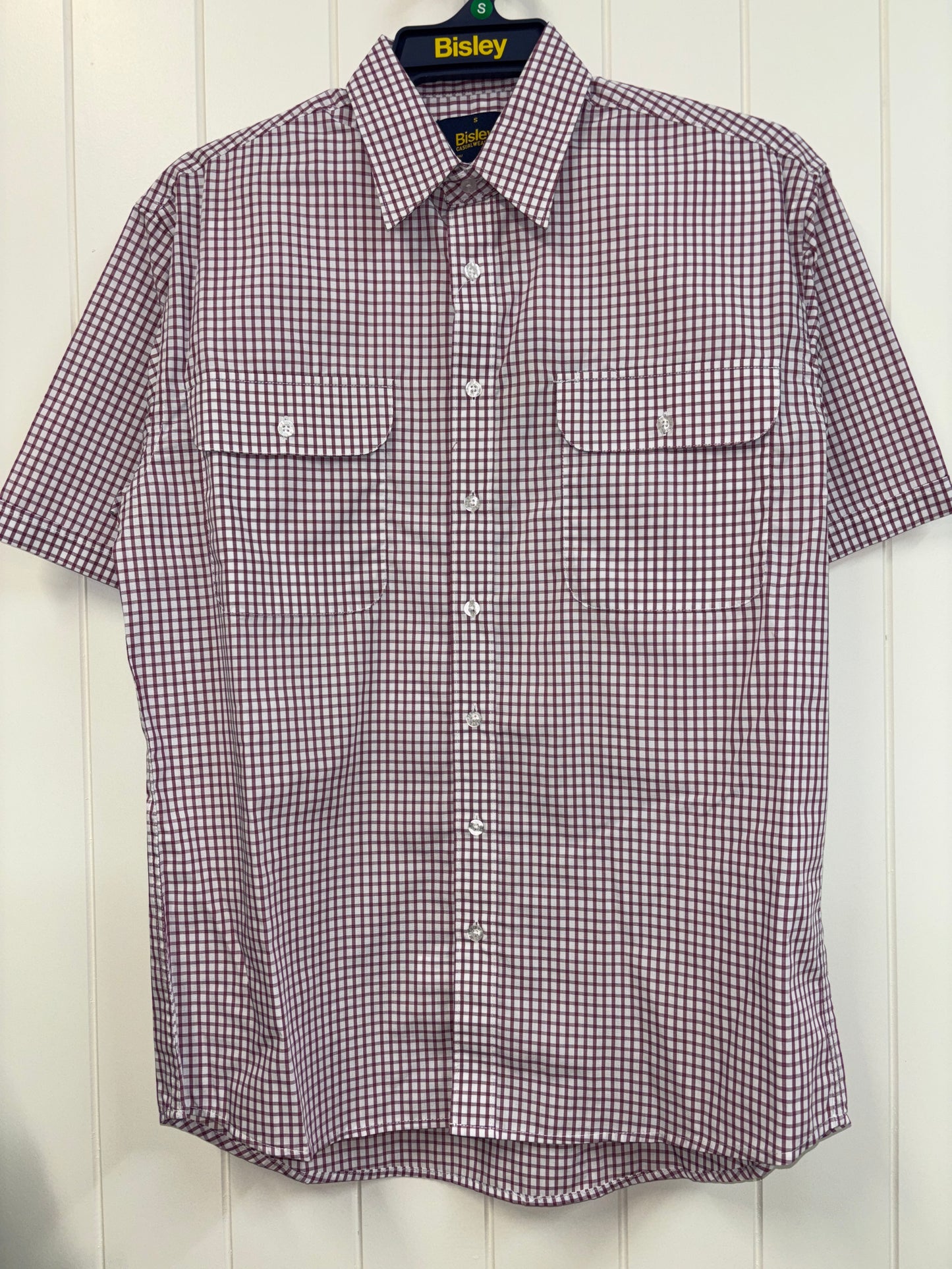 Bisley - Casual Short Sleeve Shirt - Maroon Check