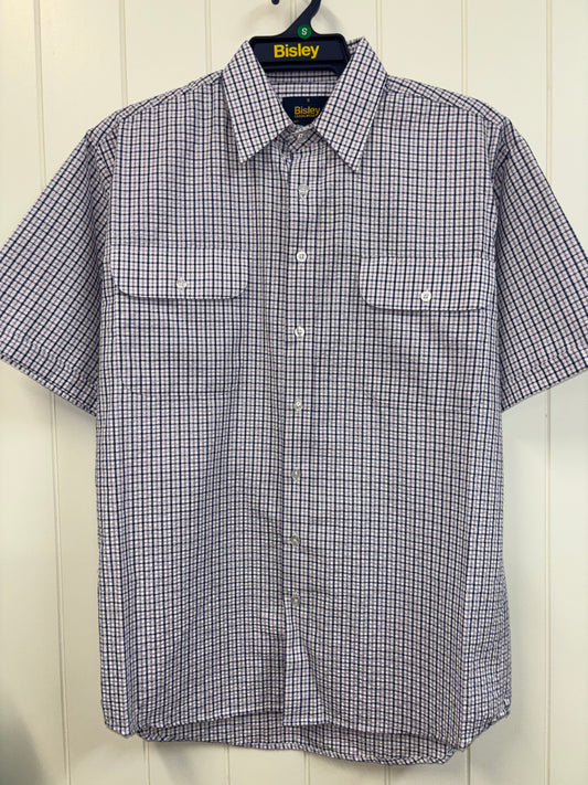 Bisley - Casual Seersucker Short Sleeve Shirt - Purple/Navy/White Check