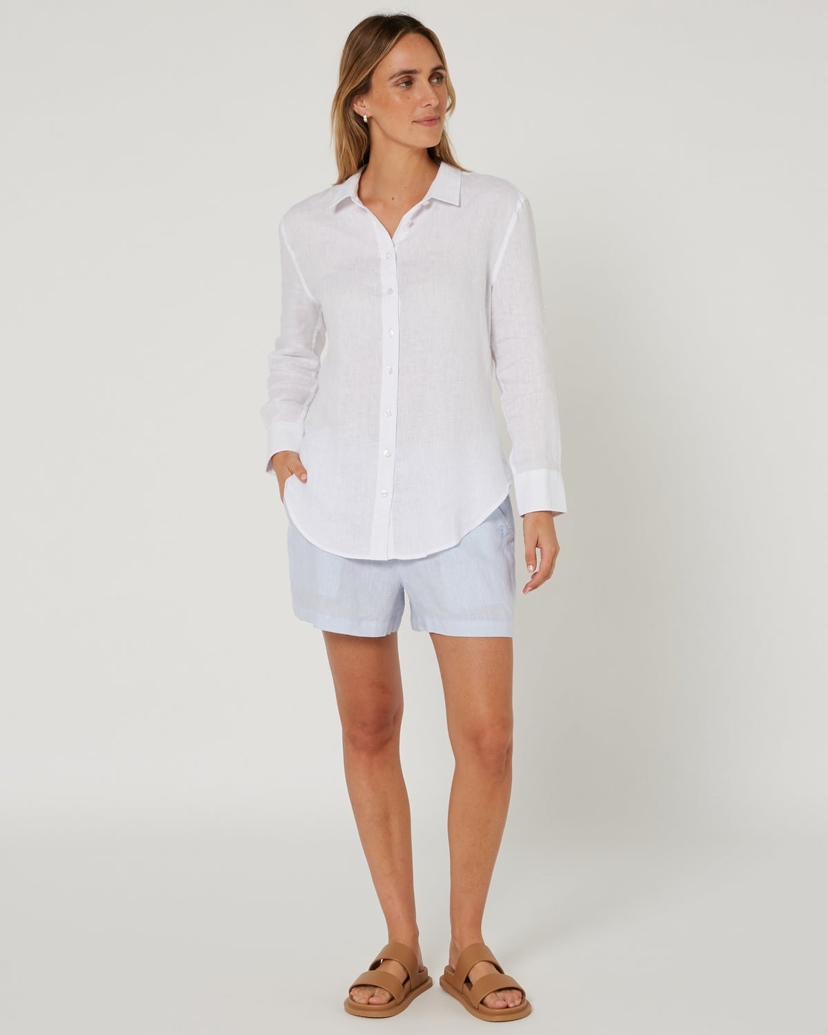 Pilbara-  Womens Florence Classic Linen Long Sleeve Shirt - White