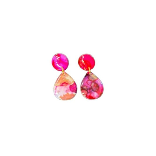 Rhianna's Earrings - Resin Droplet Dangle - Pink